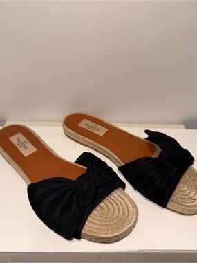Valentino Black Knotted Espadrille Slide Sandals